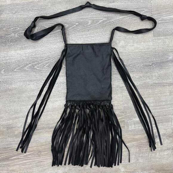 Ecote Bag Medium Black Cow Leather Crossbody Purse Boho Fringe Tassel Shoulder